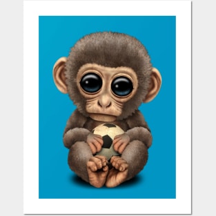 Cute Baby Monkey With Football Soccer Ball Posters and Art